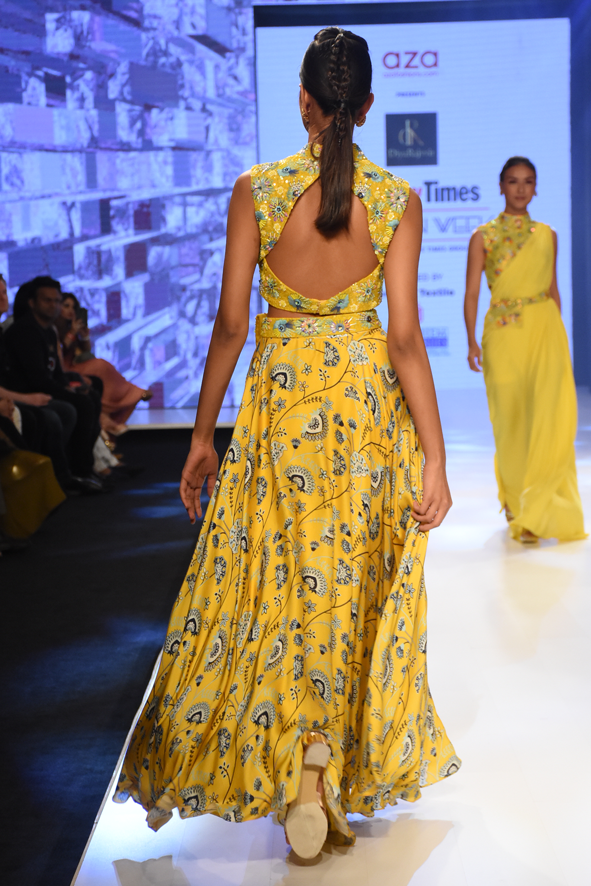 Yellow Jaal Printed Lehenga With Blue and Yellow 3D Embroidered Blouse & Bag Belt