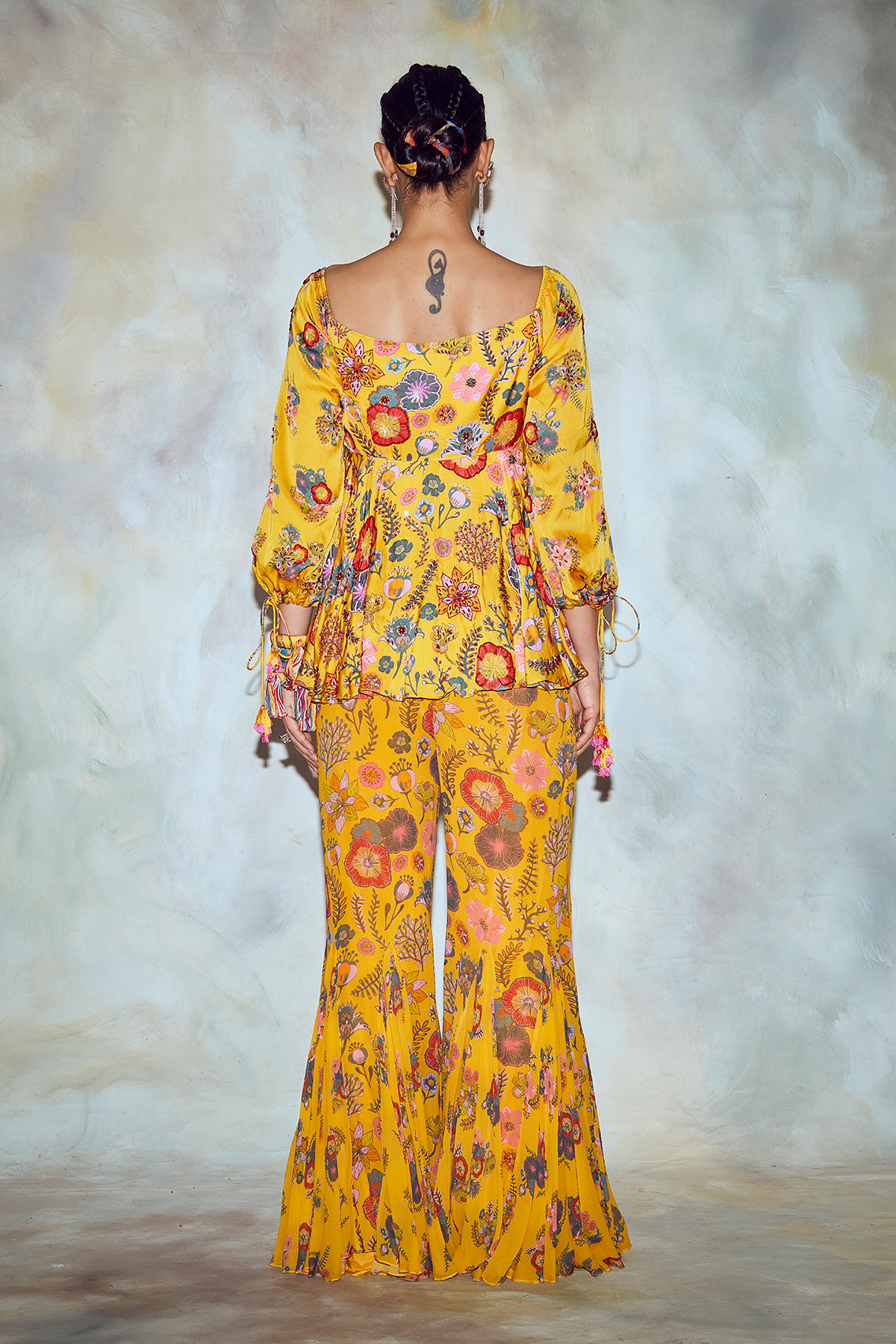 Yellow Jaal Print Peplum Pant