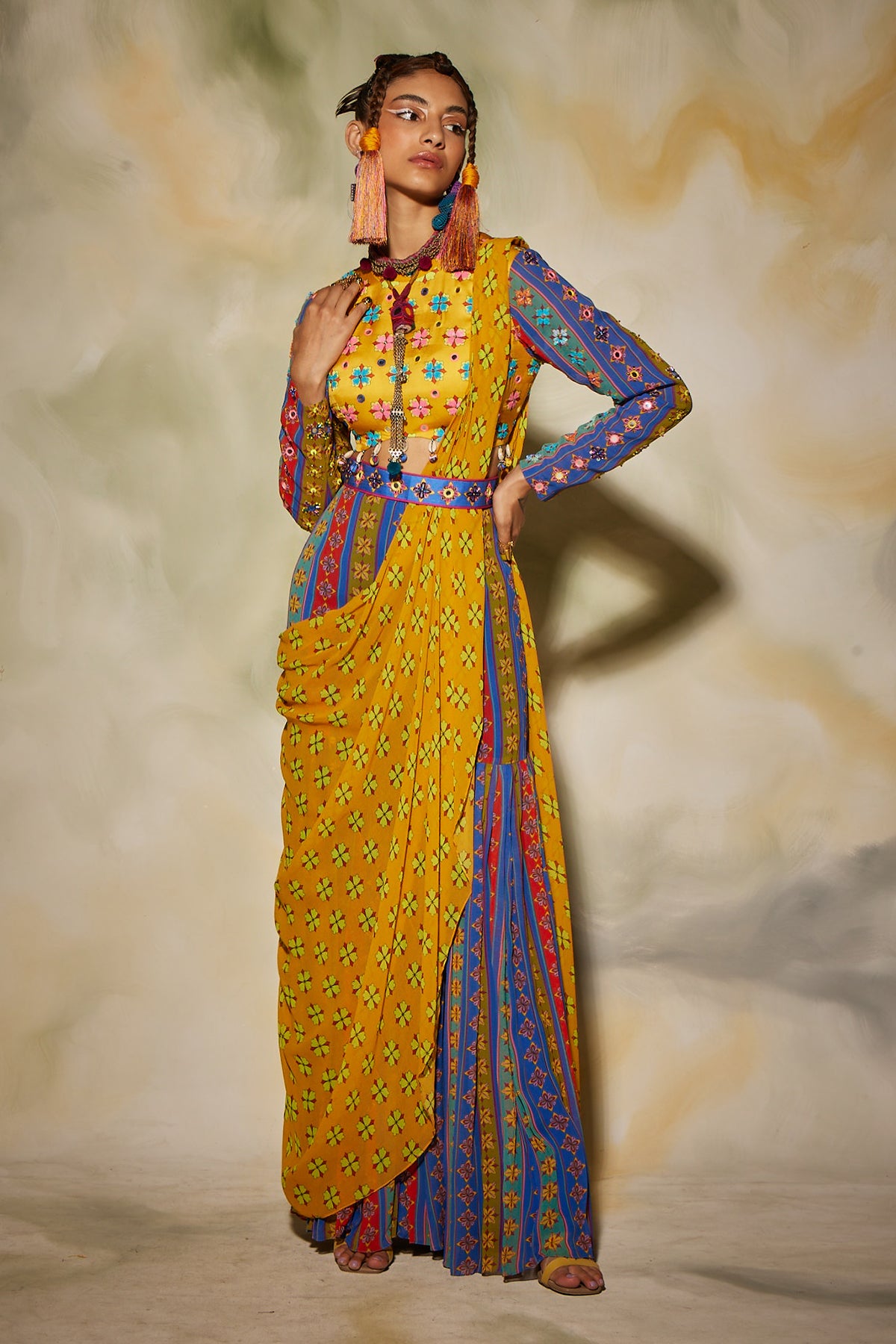 Multicolor Printed Gharara Saree Set