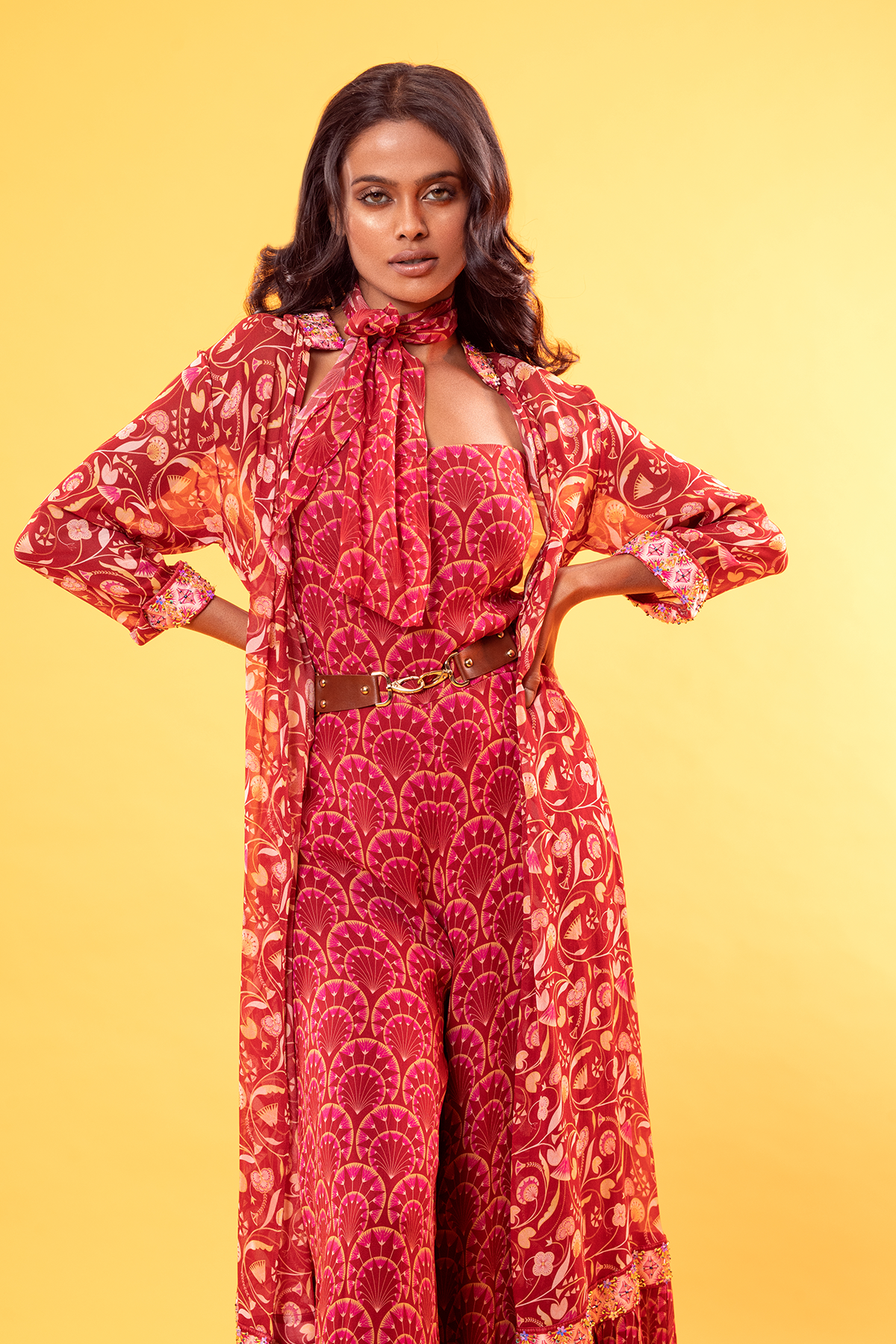 Printed jumpsuit hotsell with jacket