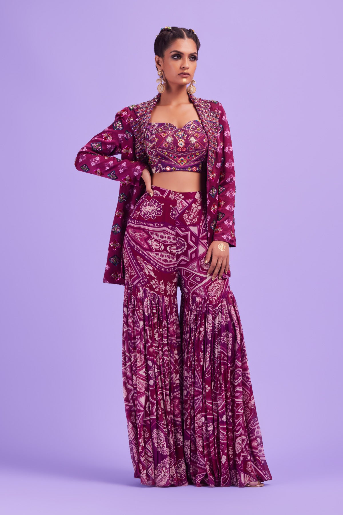 Purple Butta Print & Highlighted Blazer Set