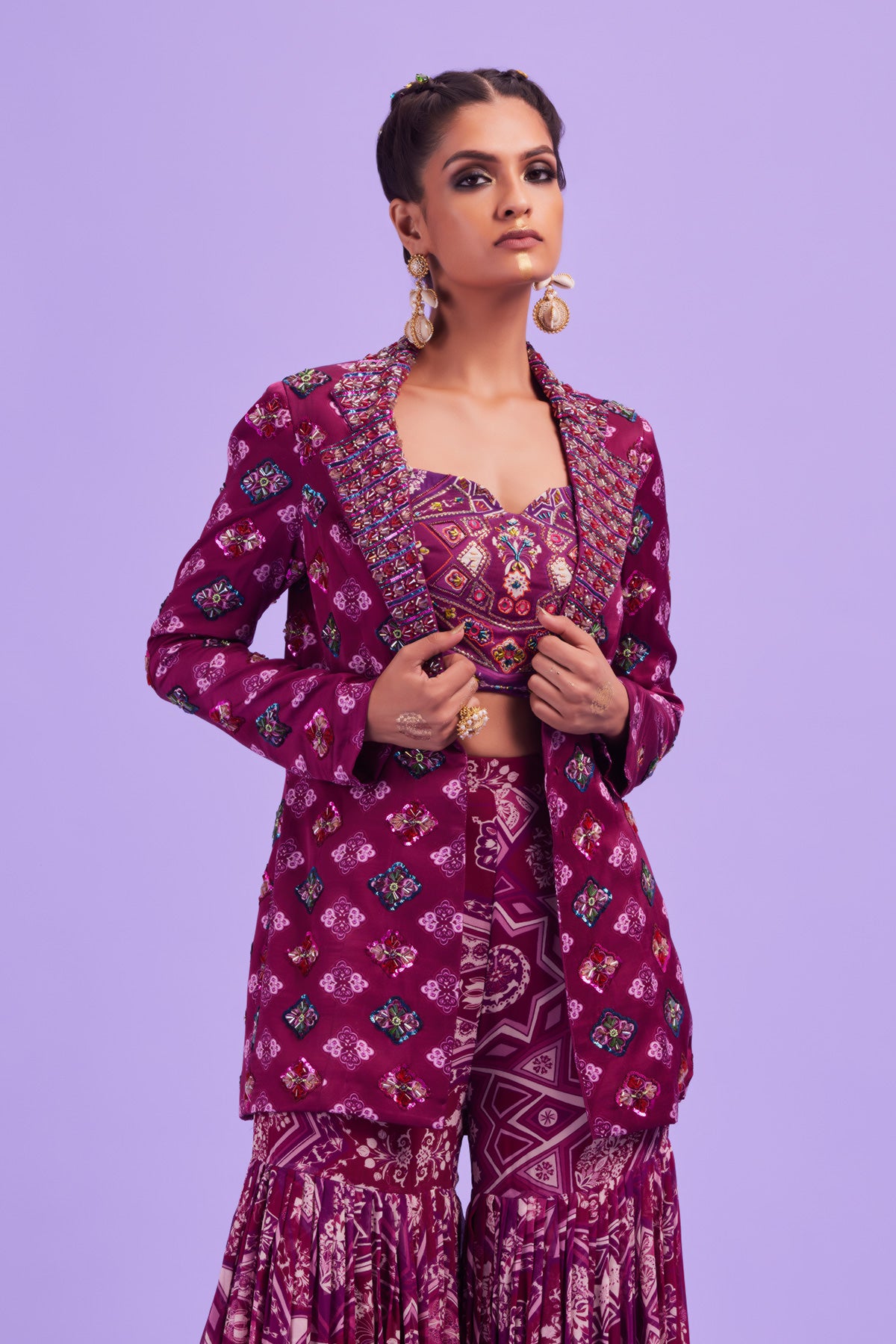 Purple Butta Print & Highlighted Blazer Set