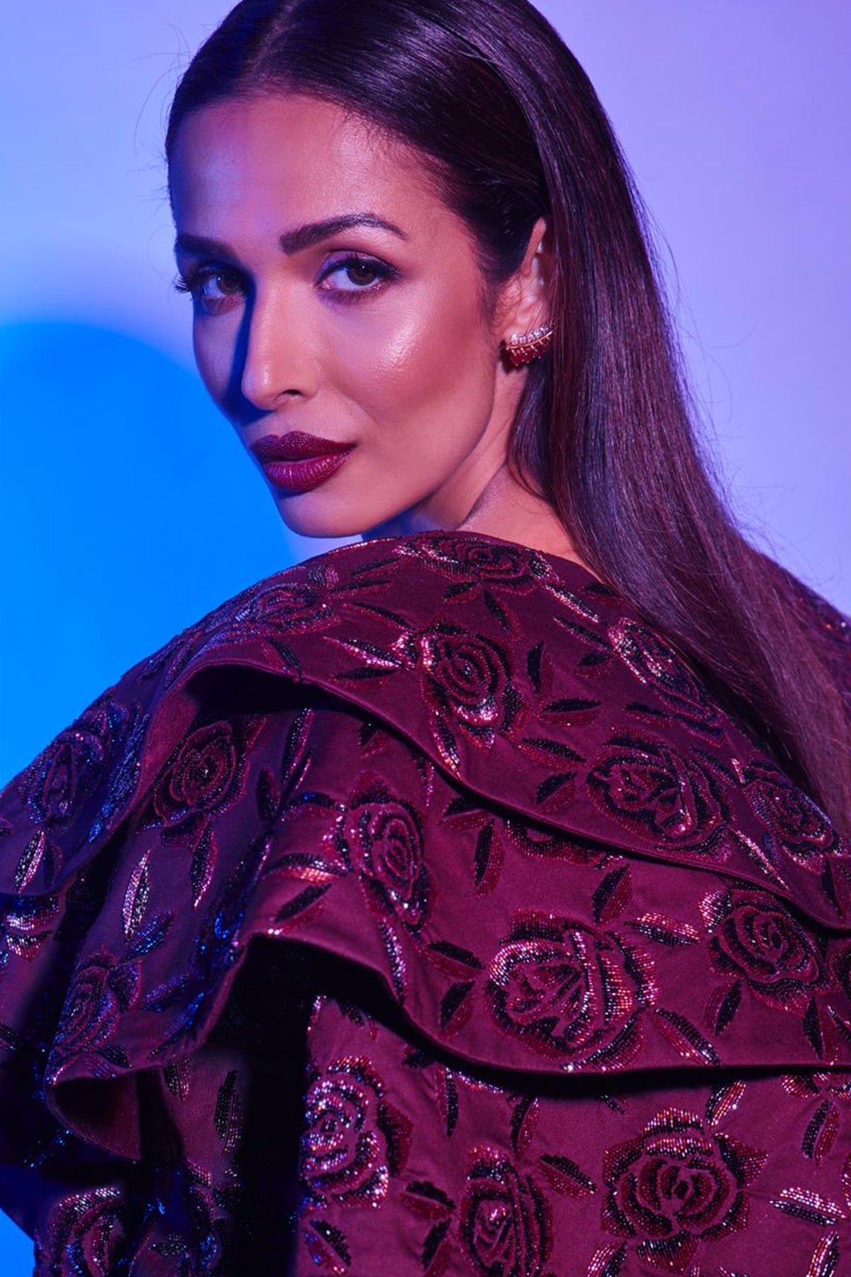 Malaika Arora In Dramatic Sleeves Embroidered Blouse With Front Slit Embroidered Lehenga